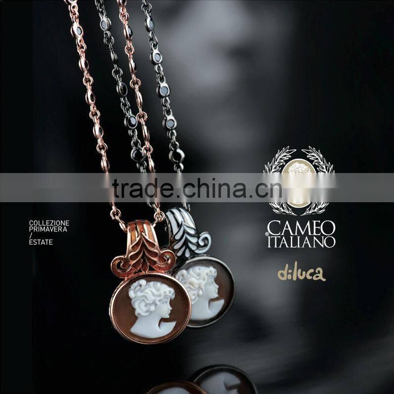 Hot Product Fashion Jewelry 925 Silver Handmade Stones Yellow Cameo Jewelry Set Made in Italy P49G cameo 12mm & O49G cameo 12mm