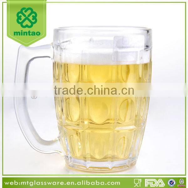 Machine made clear glass beer mug with handle