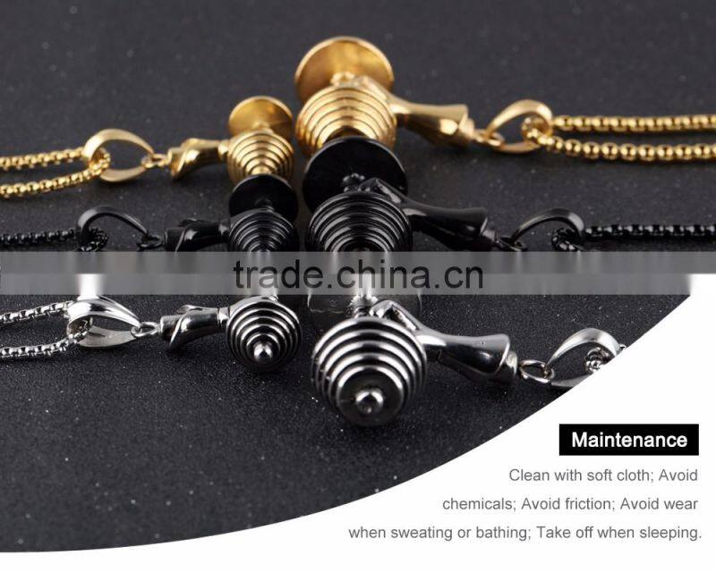 Fashion Men's Silver Black Gold Stainless Steel Dumbbel Pendant Necklace