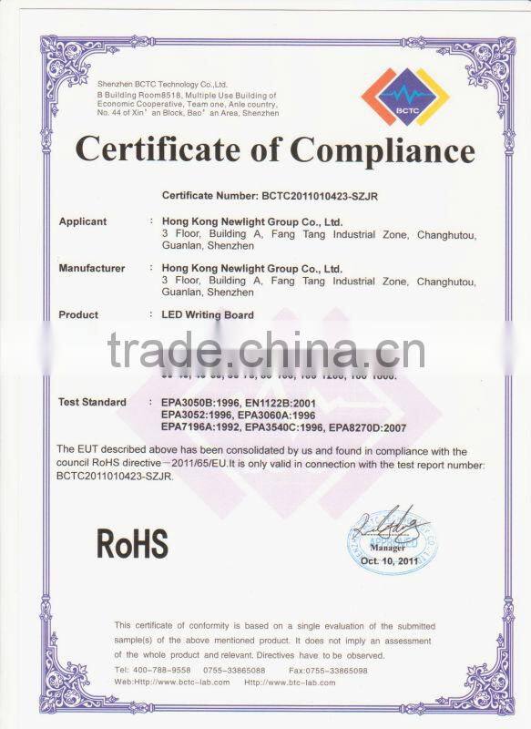 Semi-outdoor tempered glass panel LED writing board illuminated LED message board restaurant LED advertising board