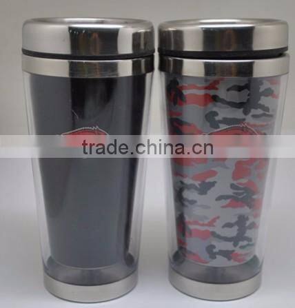 2017 new magic stainless steel travel mug with plastic outer