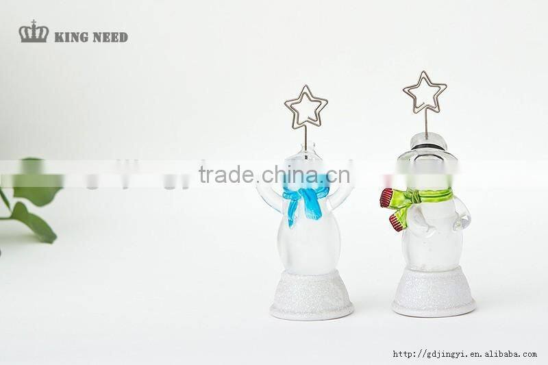 led acrylic crystal snowman with metal star white base name card holder for Christmas decoration