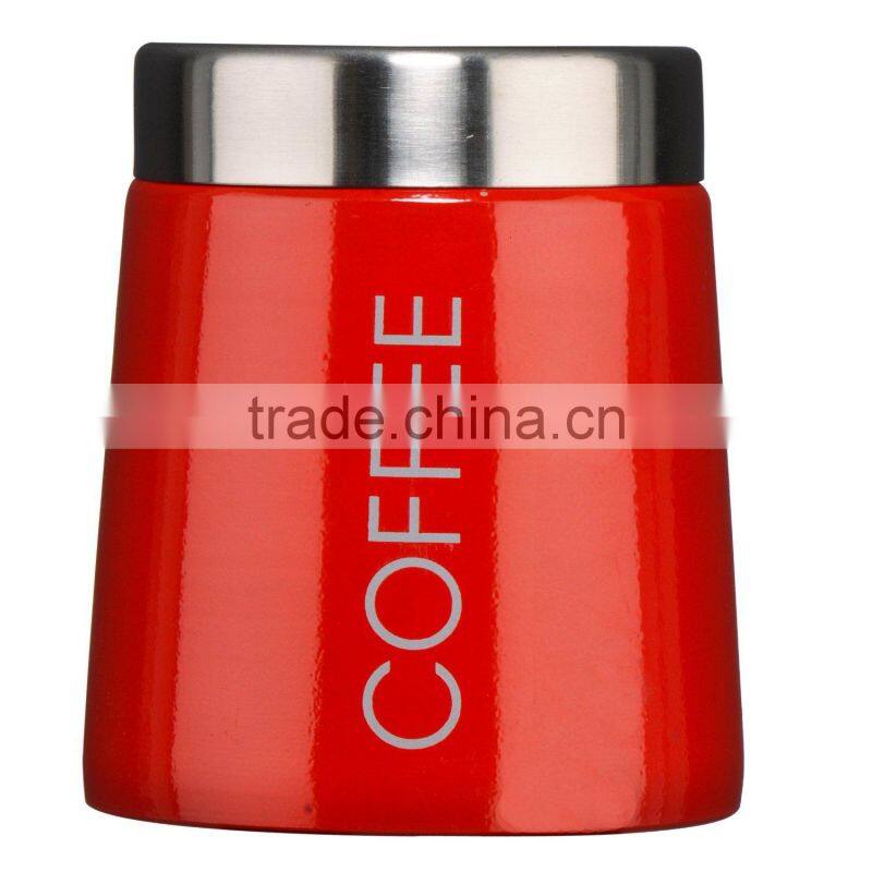 Red tea Coffee Sugar Canisters stainless steel lip set of 3