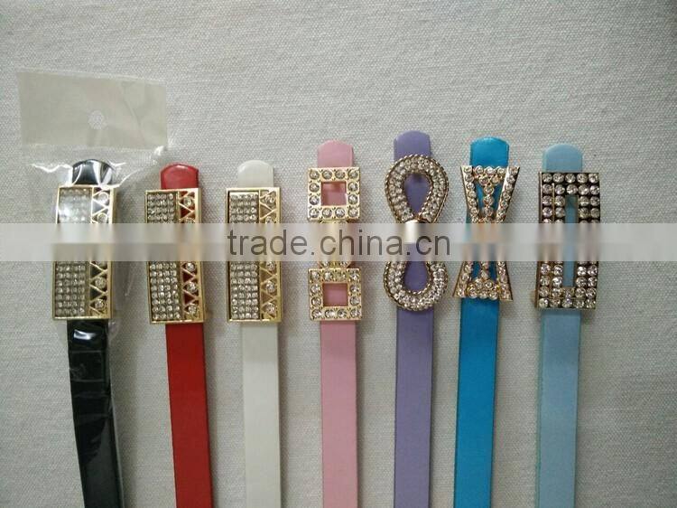 Wholesale colourful rhinestone paved alloy buckle sex women lady thin PU waist belt