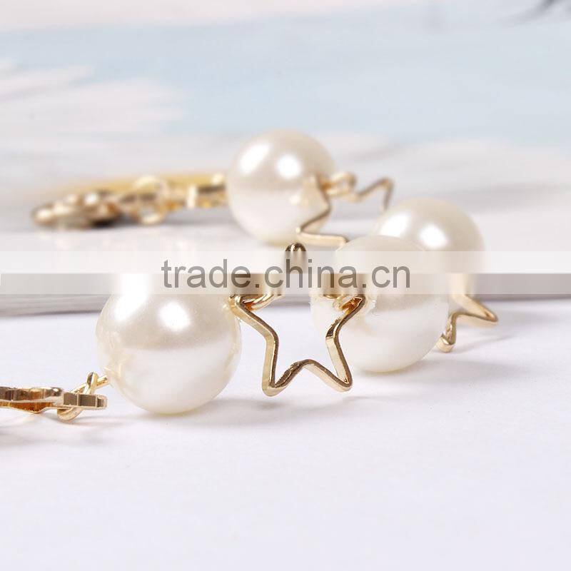 gold star pearl linked bracelet gold chain bracelet