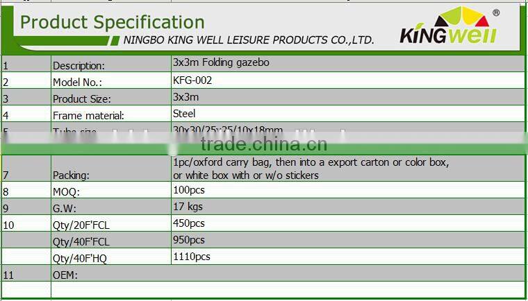Top selling 3x3m Folding Gazebo with panels for parties, fetes, sport event
