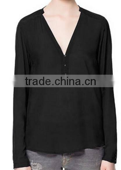 Sexy ladies chiffon shirts blouse V neck long sleeve shirts woman