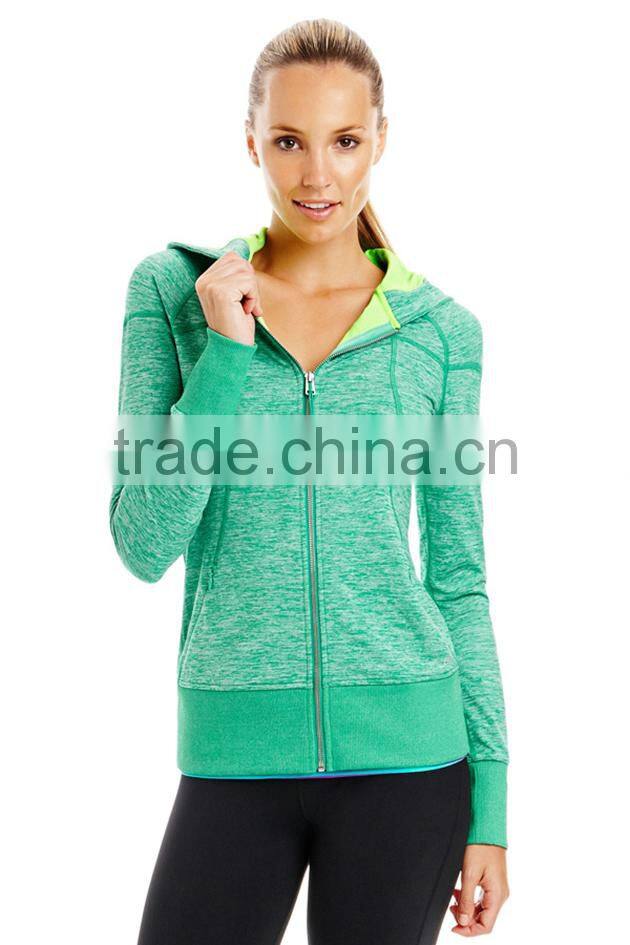 fashion yoga clothing women plain zip up fitness hoodie