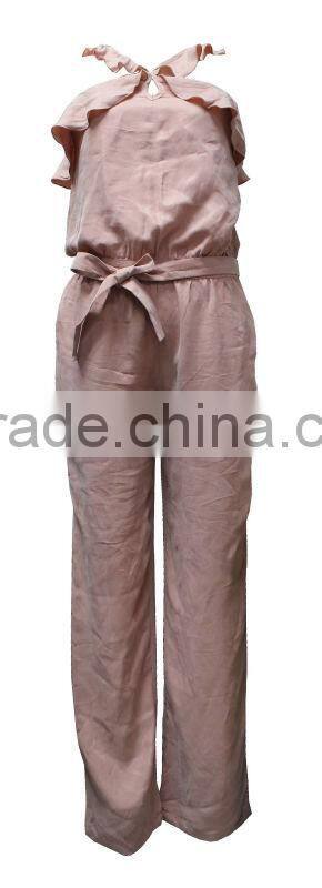 Ladies Spaghetti Strap Long Pants Design 100% Silk Evening Jumpsuits