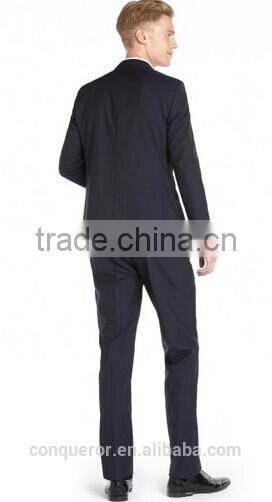 Men's Solid Navy Blue Pinstripe Modern Fit Wool Suit(SHT1137)