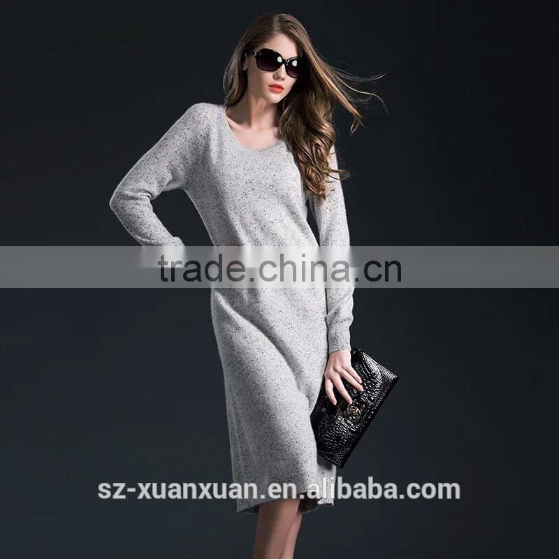 Hot selling winter pure color o-neck long sweater skirt for women