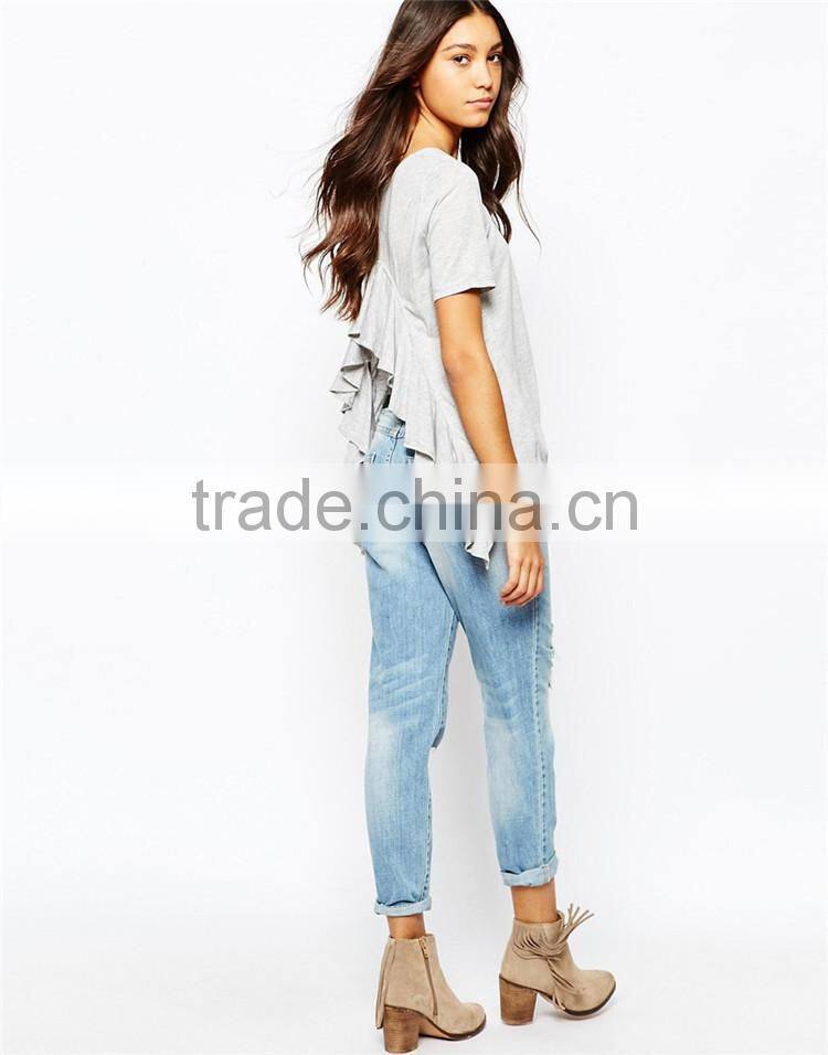 Girls short sleeve plain new design frill back t shirts, frill back t shirts wholesale cheap.