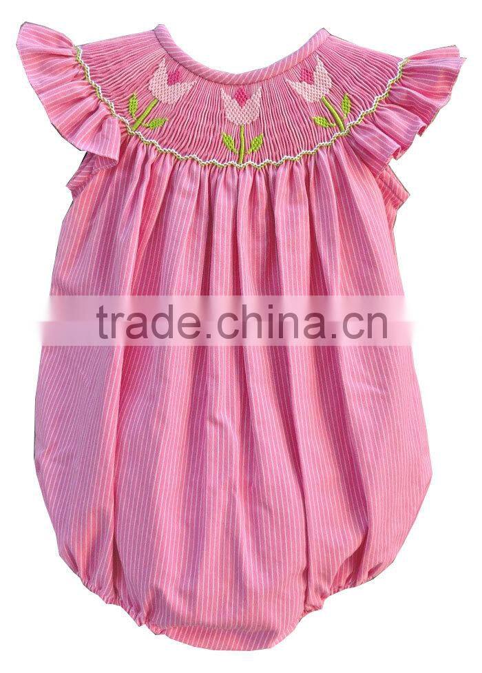 Pink Stripes Smocked Tulip Flower Girls Bubble