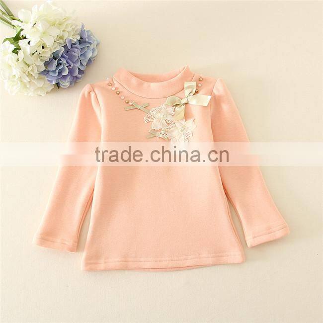 Factory in-stock supply solid colors undershirts long sleeves girl undershirt floral appliqued Girls Cotton eco-friendly Clothes