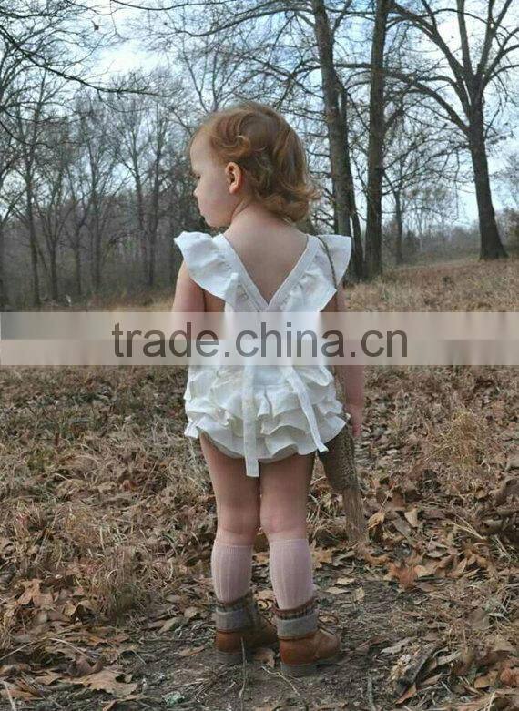 2017 Vintage spring summer baby girl ruffle bubble 100% cotton baby clothes romper for boutique wholesale