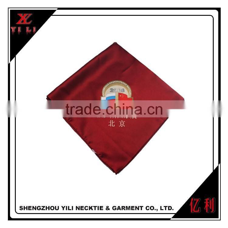 100% polyester big square wine red custom logo scarf for organization