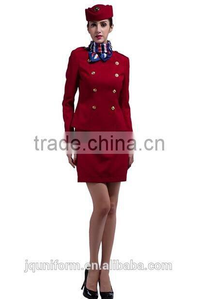 2016 New style cotton/polyester blend elegent Stewardess Airline Uniform for stewardess customize logo wholesale