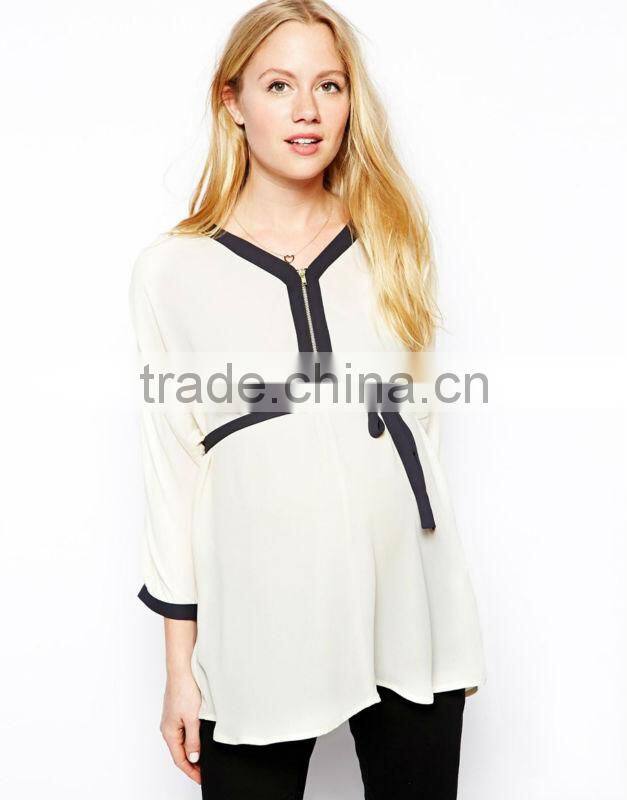 Maternity Zip Front Colour Block Shirt maternity clothing wholesale