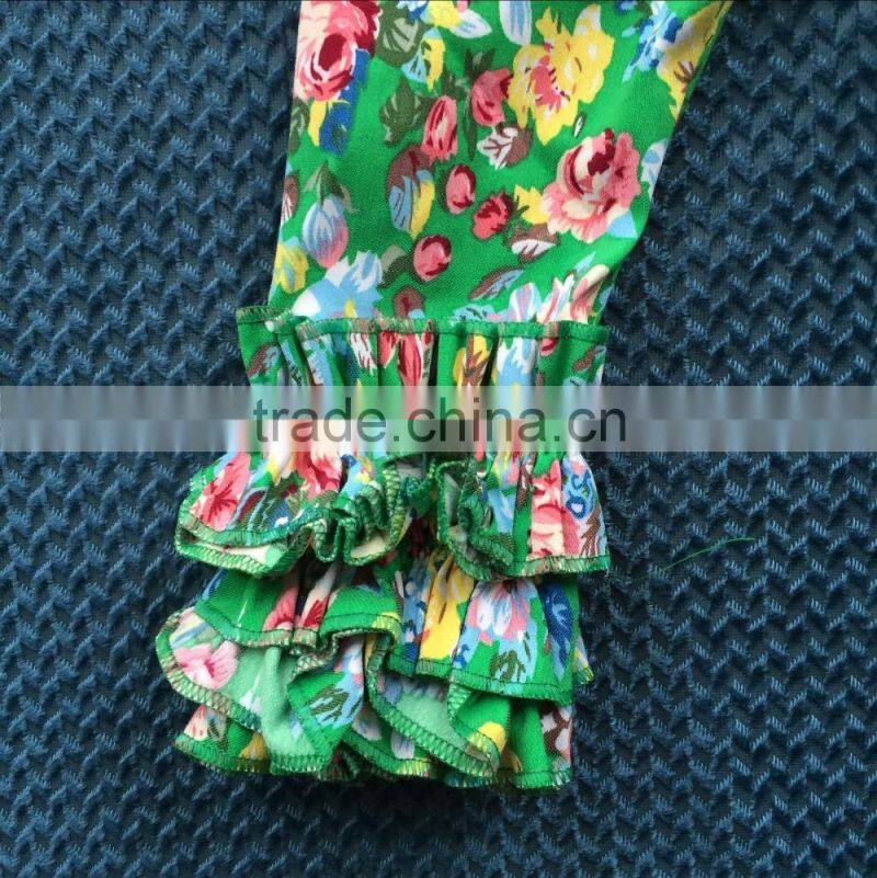 LY-048 latest design cute children green flower baby girl icing ruffle pant kids trousers 2016