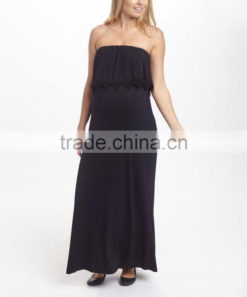 2016 New Maternity Dresses With Black Crochet-Trim Maternity Strapless Maxi Dress Women Clothing WD80817-22
