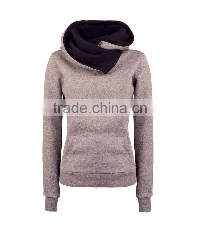 Women's 100% cotton turndown collar contrast color slim fit hoody