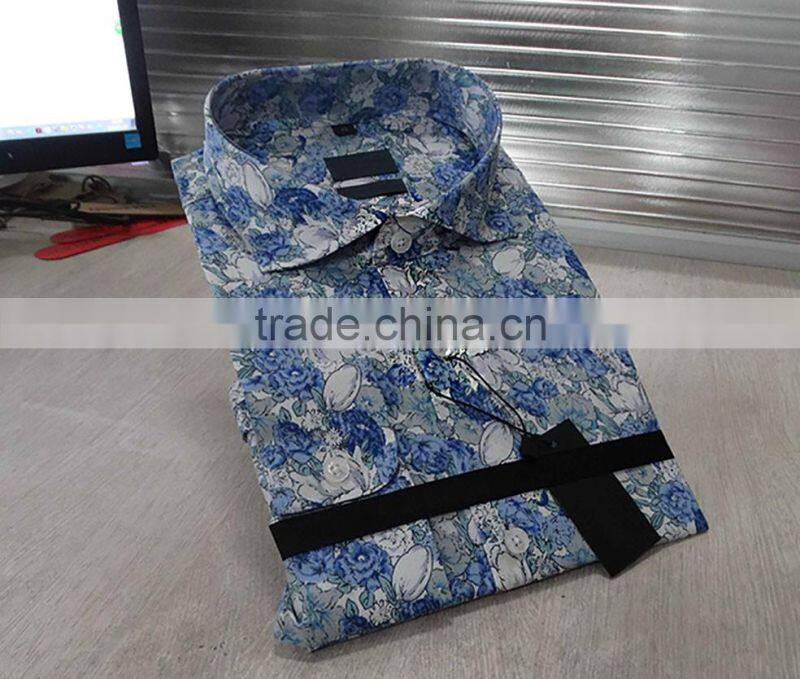 Latest design for men blue with white floral mens dress shirt