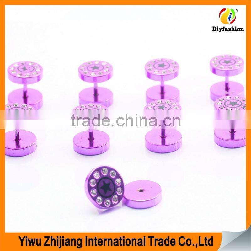 Custom Fancy Colorful Diamond Ear Plugs Piercing Tunnel Stainless Steel Fake Expanders