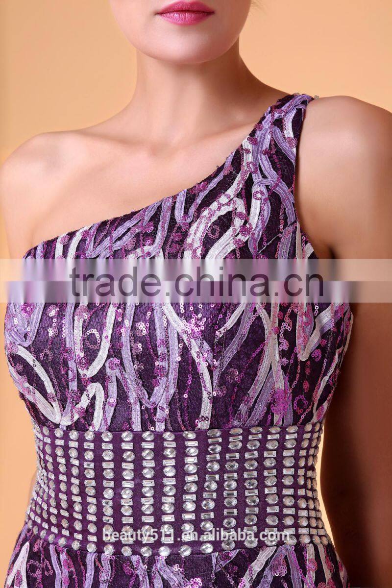 Mermaid one shoulder Floor-length Satin Sequined with Sequins prom evening dress party dress P004