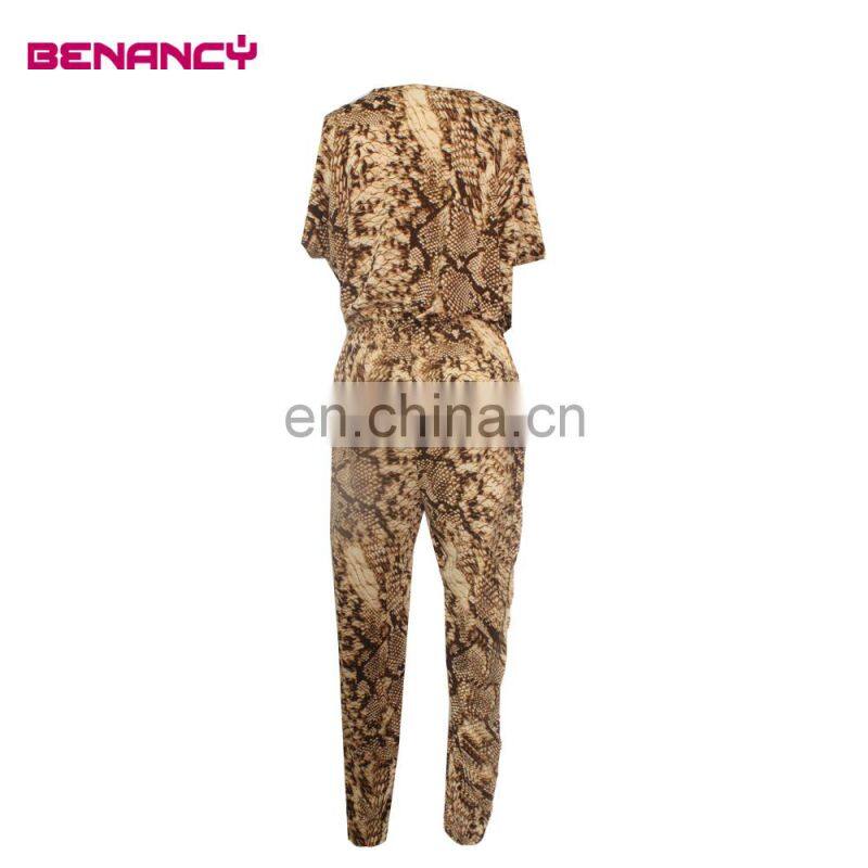Polyester Spandex Tribal Snake Print Jumpsuit For Women Summer Wearing