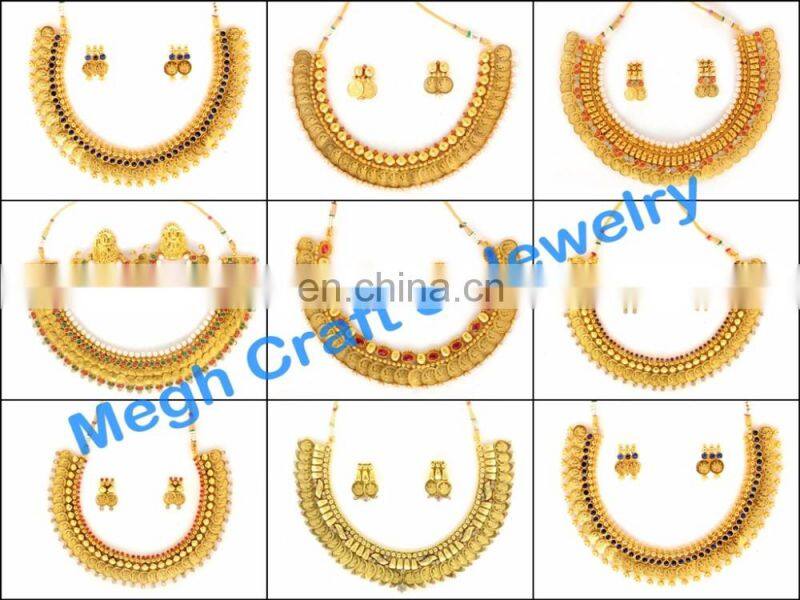 Wholesale Traditional Jewellry -One Gram Gold Plated Indian Jewellry Laxmi Temple Long Coin Jewelry