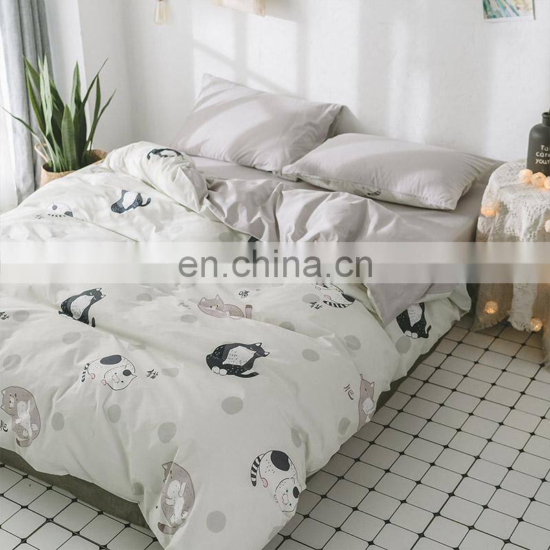 i@home 100% cotton bedding linen modern bed sets linen sheets duvet cover with cat cartoon delicate pattern for living room