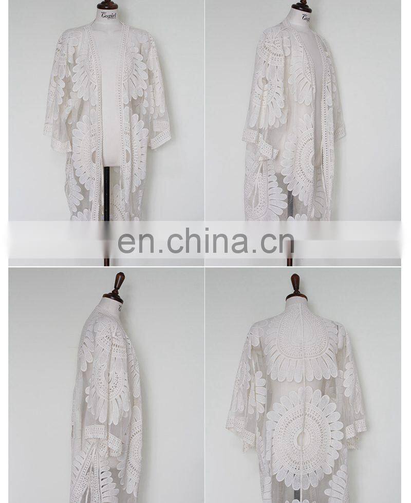 New 2019 Pareos Beach Cover Up Floral Embroidery Swim suit Cover Up Women Robe De Plage Beach Cardigan Bathing Suit Cover Ups