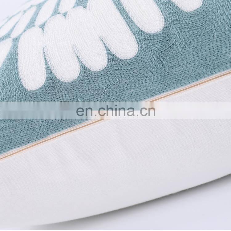 Turquoise Mandala Accent Pure Cotton Sunflower Decor Floral Pattern Embroidered Decorative Cushion Cover