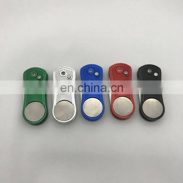 retractable automatic Switchblade metal aluminium alloy golf pitch repair fork kit with ball marker divot tool