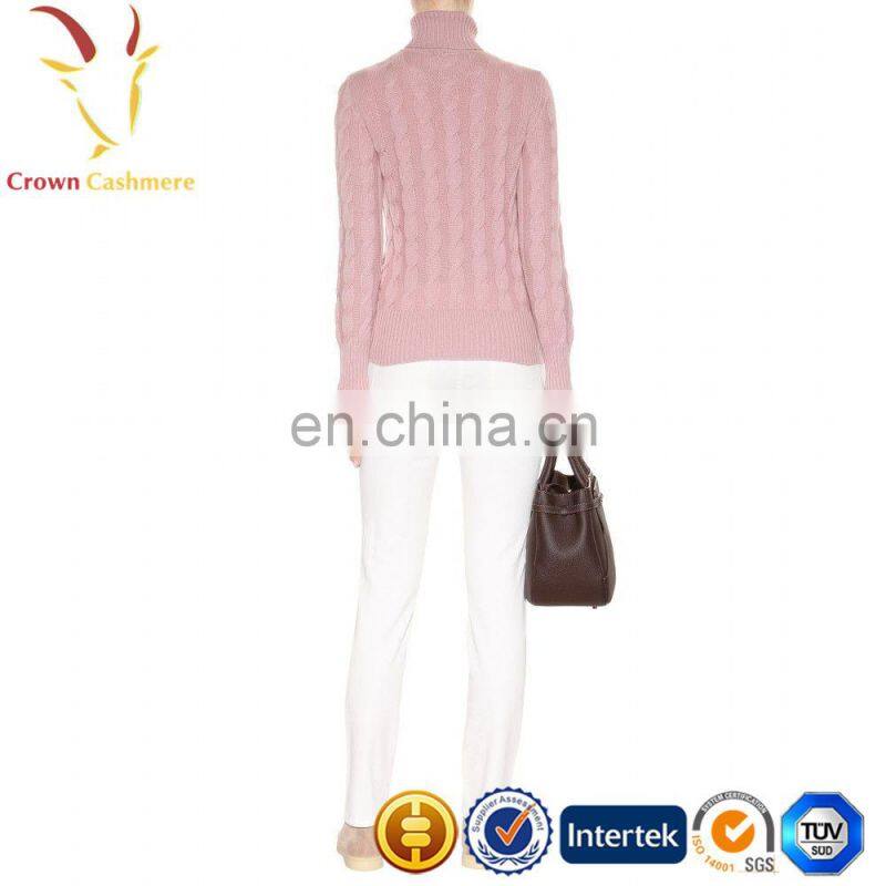 Women turtleneck cable knit cashmere pullover sweater