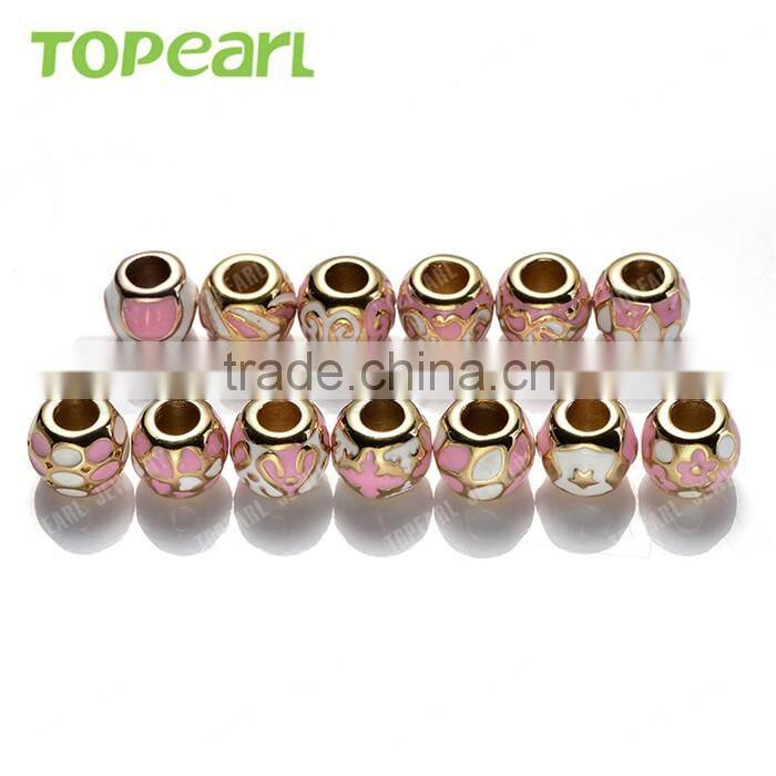 Topearl Jewelry Assorted Stainless Steel European Charm Bead Pink White Gold TCP11
