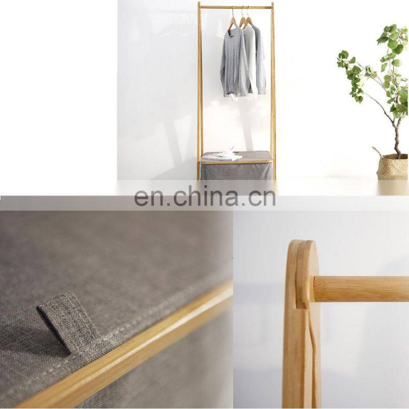 Eco-friendly Bamboo storage stand rack Hat Coat Hanger Rack with cloth Storage box