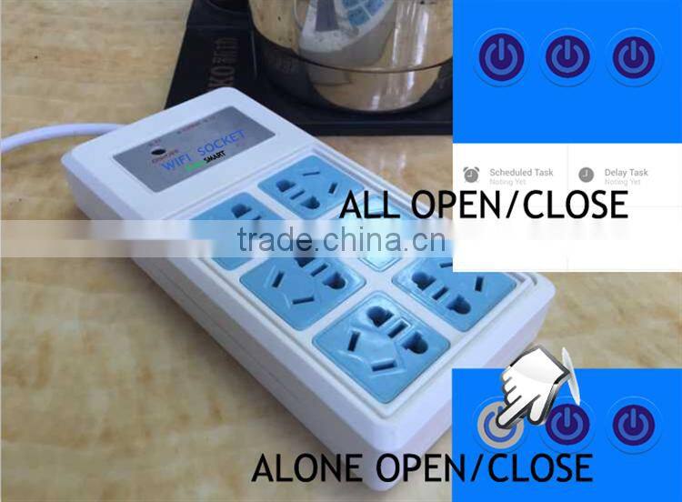 APP Remote Control 3 Outlets 6 Plugs Extension Home Alarm Smart WiFi Power Socket Compatible with 16pcs 315Mhz OR 433Mhz Sensors