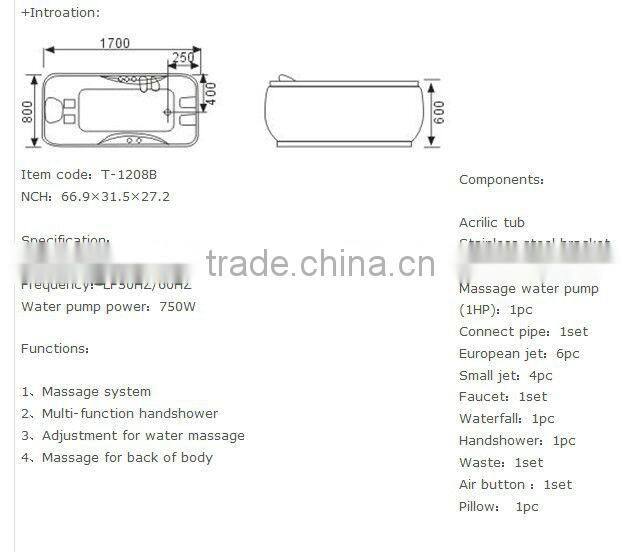 New one Person Indoor Whirlpool Hot Tub Hydrotherapy Massage Bathtub