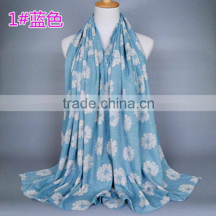 New Style Autumn Winter Sunflower Printed Cotton Linen Muslim Hijab Shawls And Scarves