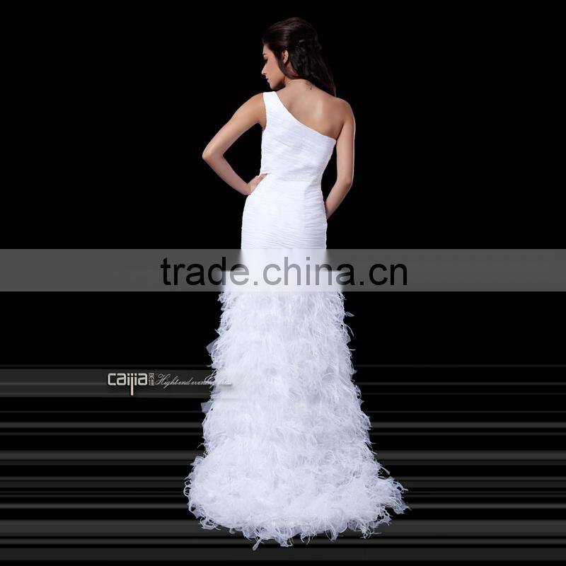 Vintage Simple Grace One Shoulder Charming Bottom Feather Dress