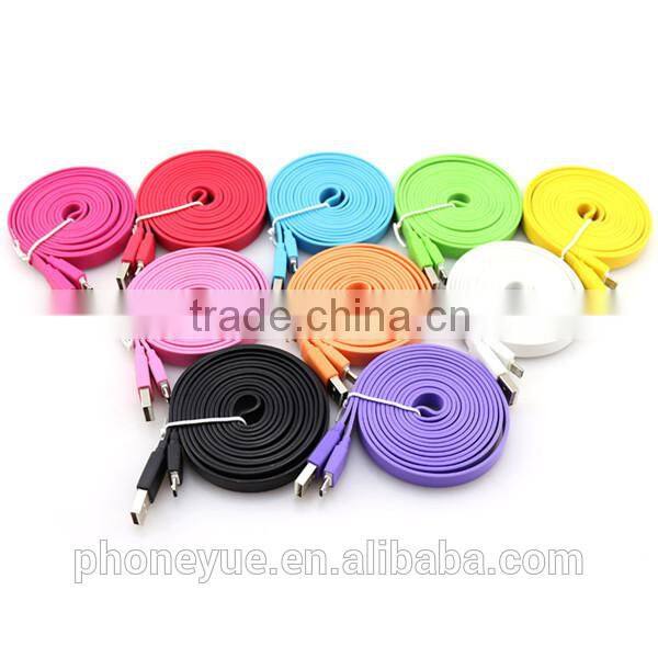 colorful big flat micro usb cable for android cell and for iphone4/4s