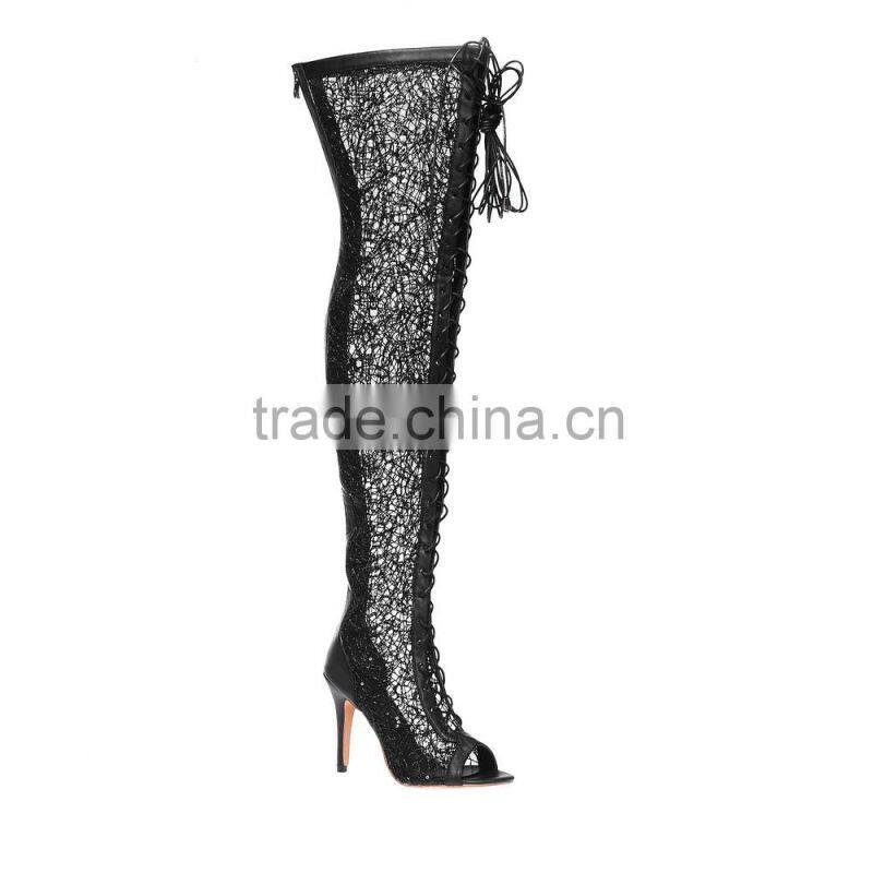 Catwalk night club wear gladiator over the knee thigh high boots woman runway lace up peep toe botas