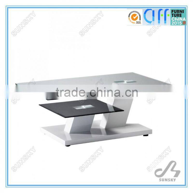 two layers rectangle tempered glass top coffee table 4262