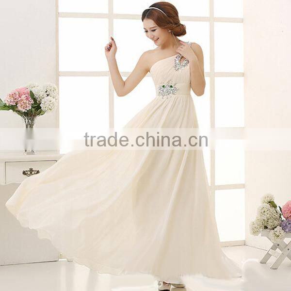 Women's Simple One Shoulder Solid Chiffon Evening Dress