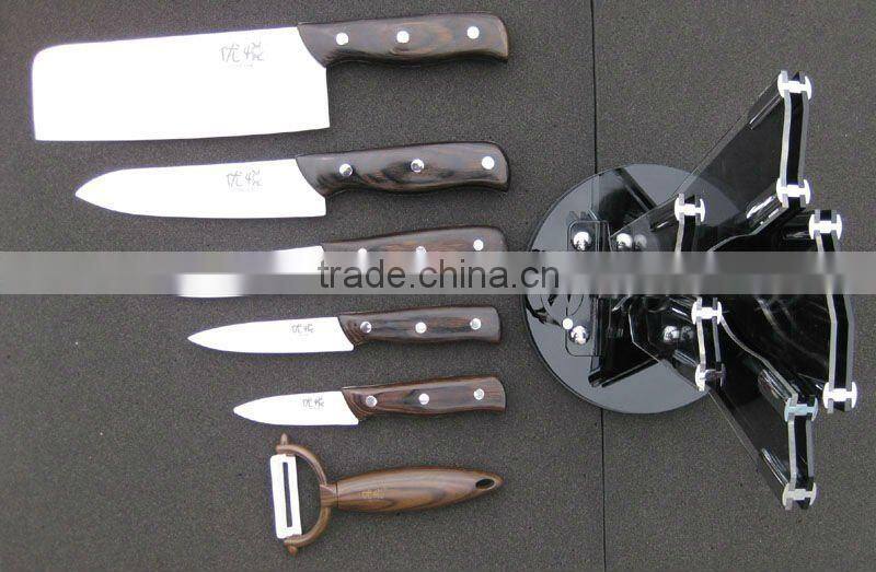 7pcs Ceramic Knife Set with wooden handle for kitchen
