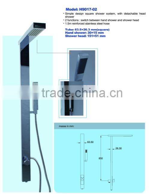 Simple design square shower system switching between hand shower and shower head for bathroom