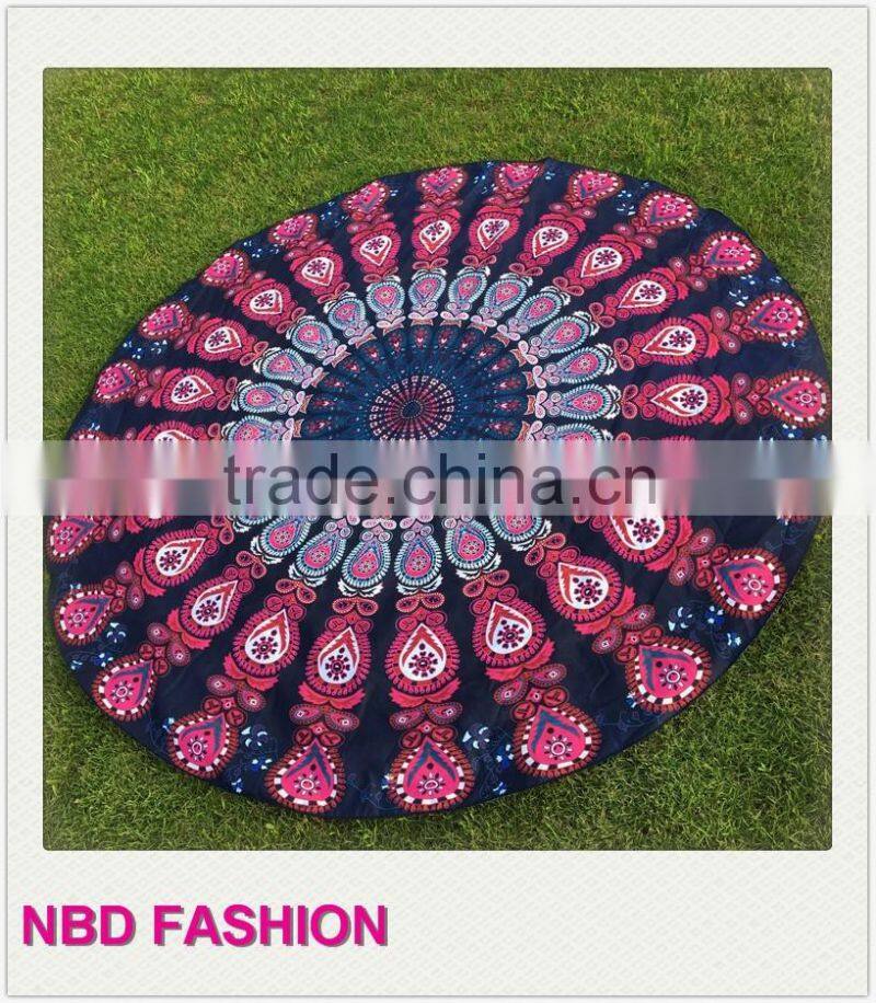 Latest Design Peacock Round Beach Scarves Yoga Mat