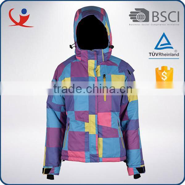 Fashion winter windproof waterproof nylon colorful jacket ski woman