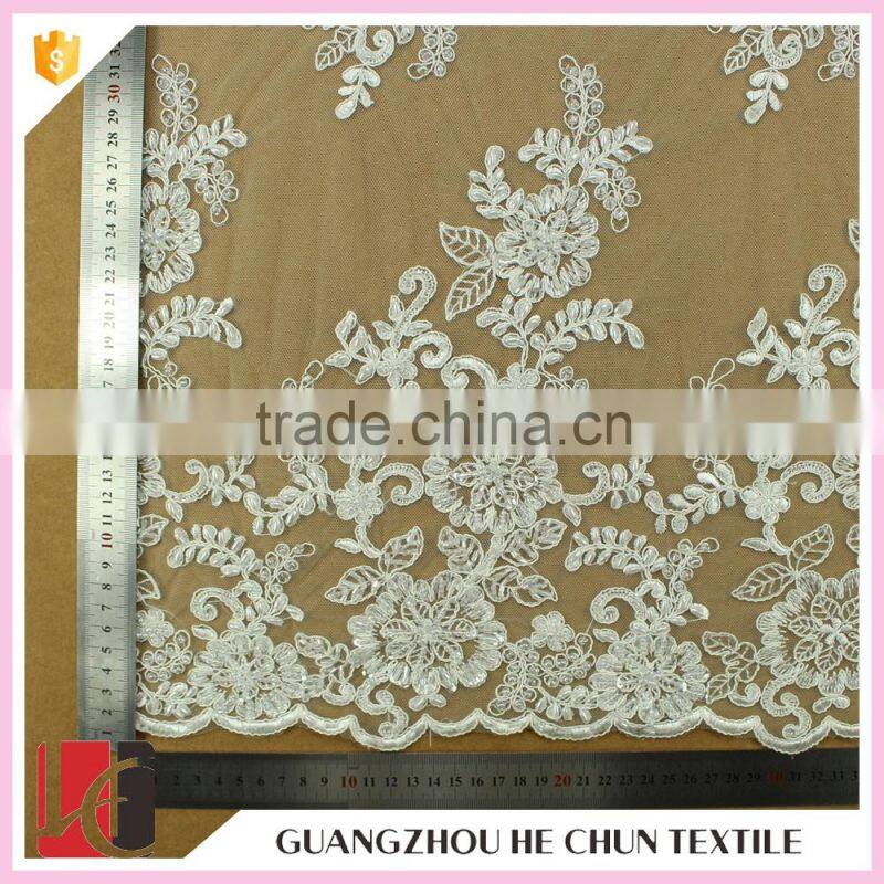 HC-6173-1 Hechun Imitation Crystal Acrylic Handmade Design Beaded Heavy Bridal Lace Fabric
